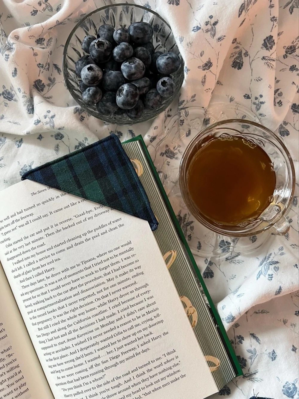 Handmade Navy Green Tartan Plaid Corner Bookmark Set